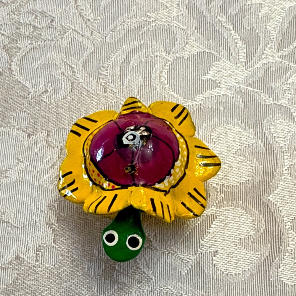 Handmade Mexican Wooden Yellow Shelled Turtle